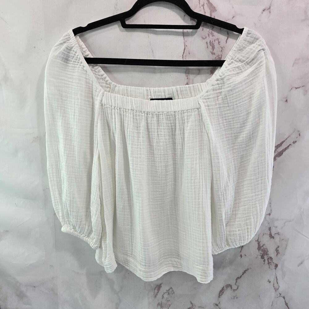 Anthropologie Shirt Womens Medium White Gauze Boho Peasant Shoulder Sanctuary